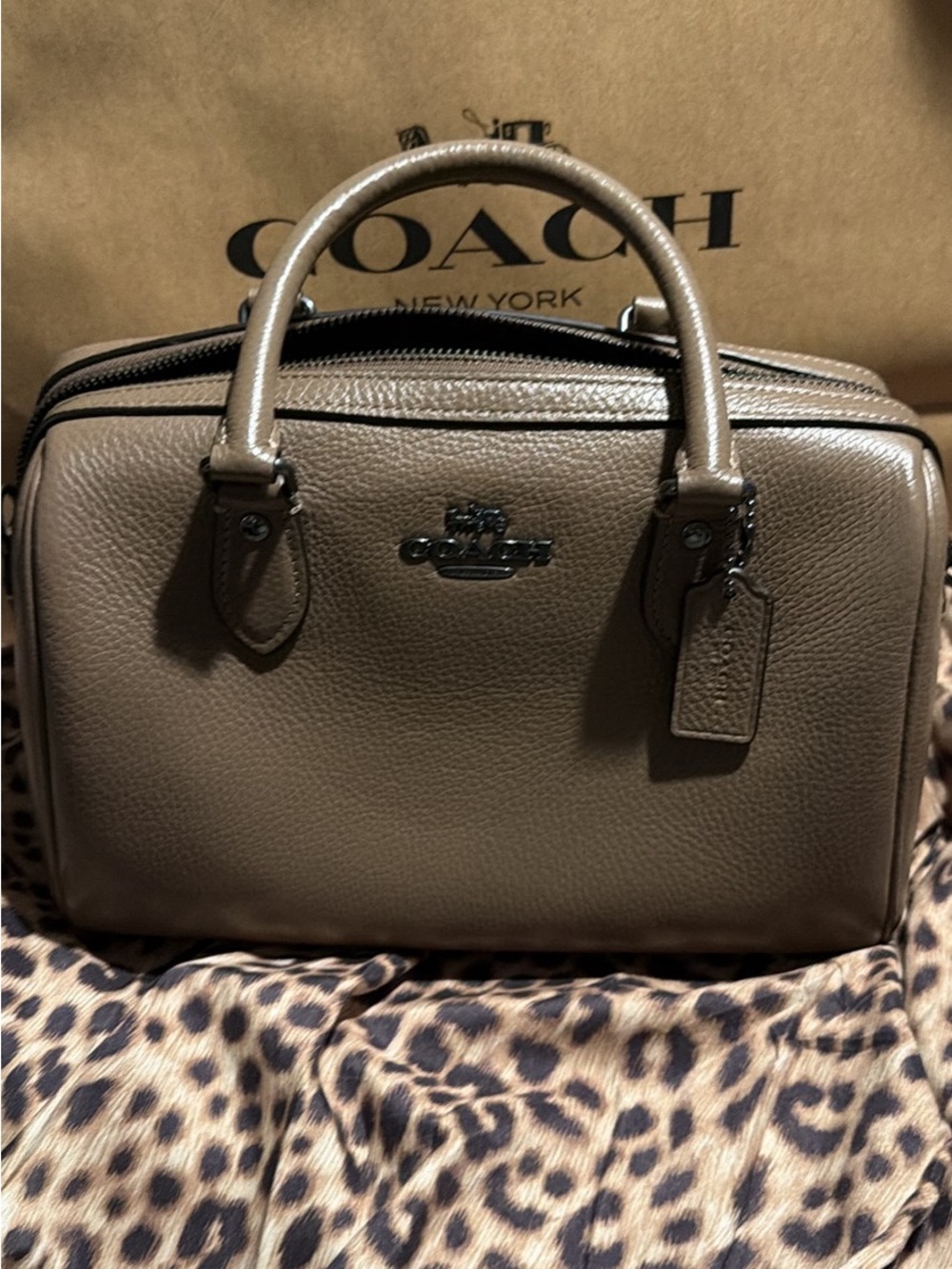 Coach Taupe Pebble Leather Satchel - Neutral Taupe